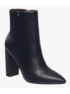 French Connection Black Pointed-Toe Block Heel Ankle Boot